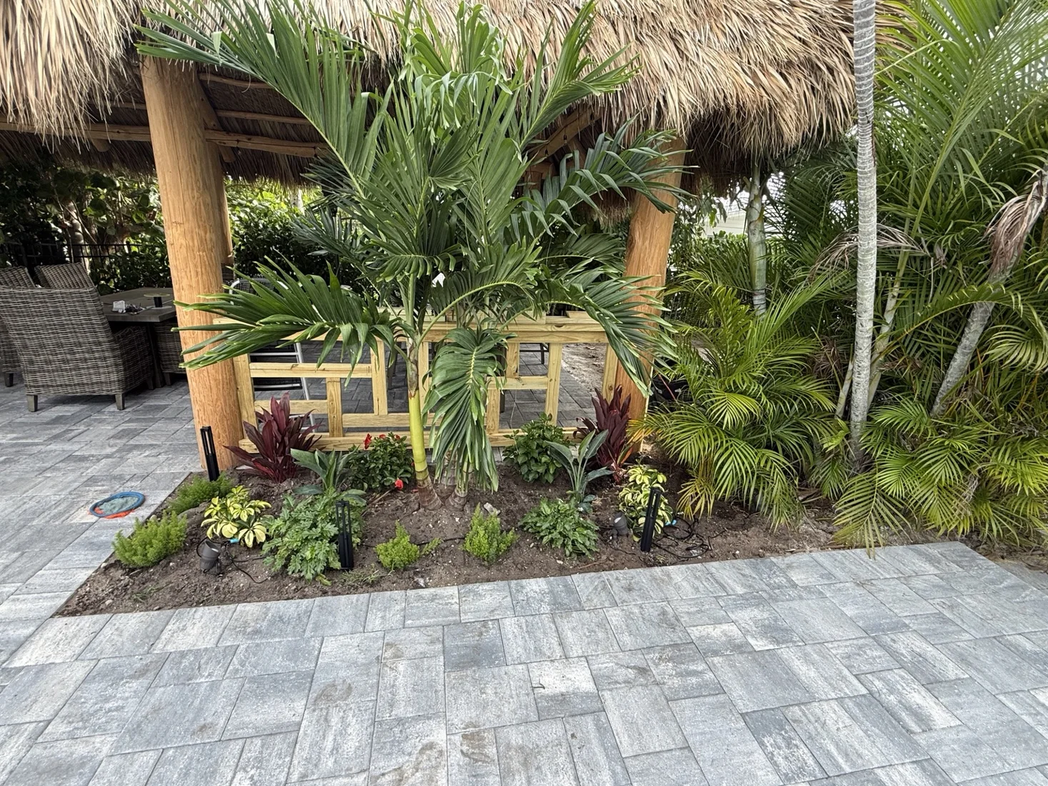 Tropical planting beside a tiki hut